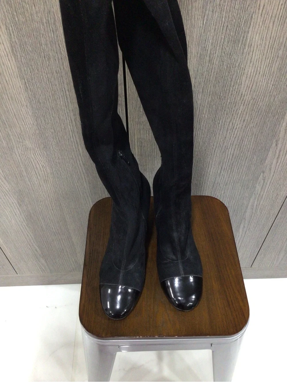Marc Fisher Black Over-the-Knee Suede Boots with Patent Cap Toe
